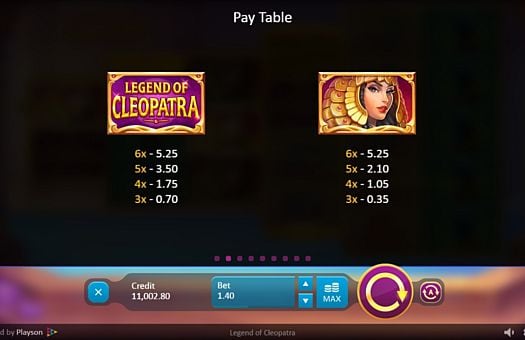 Таблица выплат в аппарате Legend of Cleopatra