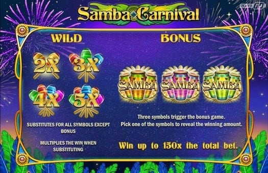 Символы и коэффициенты онлайн автомата Samba Carnival